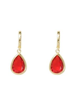 Amanda Blu Red Ruby Teardrop Cubic Zirconia Rhinestone 18K Dipped Gold Earring